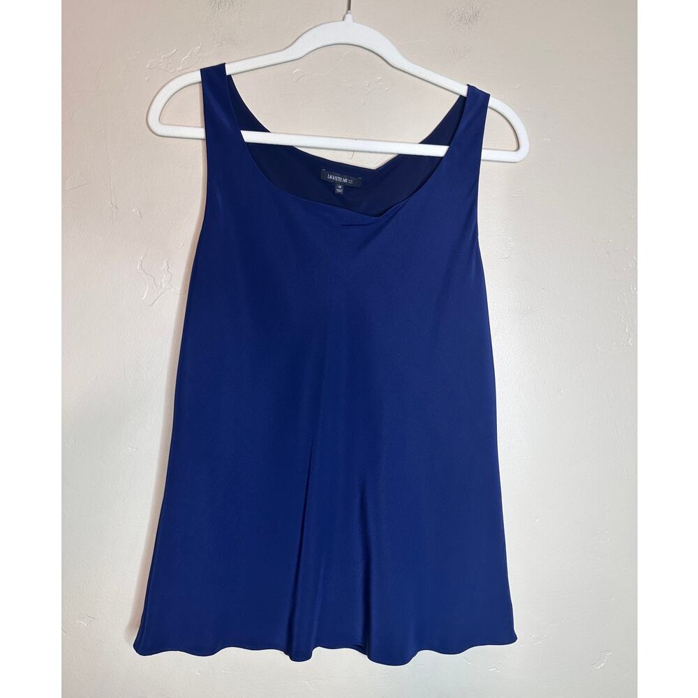 Lafayette 148 New York SILK Dark Navy Blue Deep Scoop Neck Tank Blouse 10